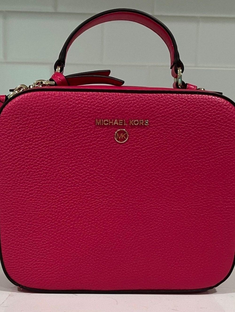 Michael Kors Jet Set Charm Top Handled Bag W/Strap In Rubin Pebbled Leather NWT